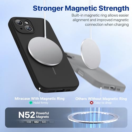 Image of Miracase Magnetic for iPhone 15 Plus Case, [Soft Anti-Scratch Microfiber Lining], Compatible with MagSafe, Liquid Silicone Shockproof Drop Protection Phone Case for 15 Plus, Black