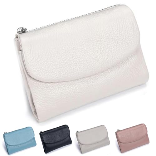 Unisex Pebble Leather Wallet, Small Wallets for Women, Coin Holder & Cash Slots, Genuine Leather Wallets for Men and Women, Small Compact Bifold Pocket Purse with Credit Card Holder (White) - Main Image