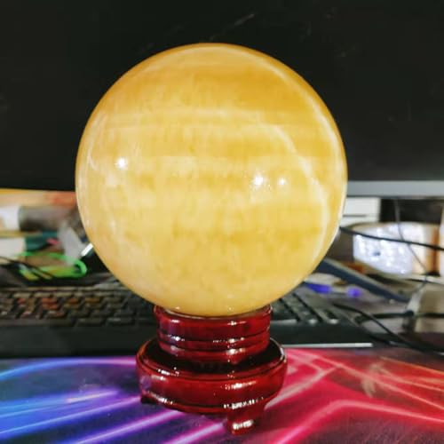 Esfera de citrina de 8cm con soporte de madera para decoracion 8