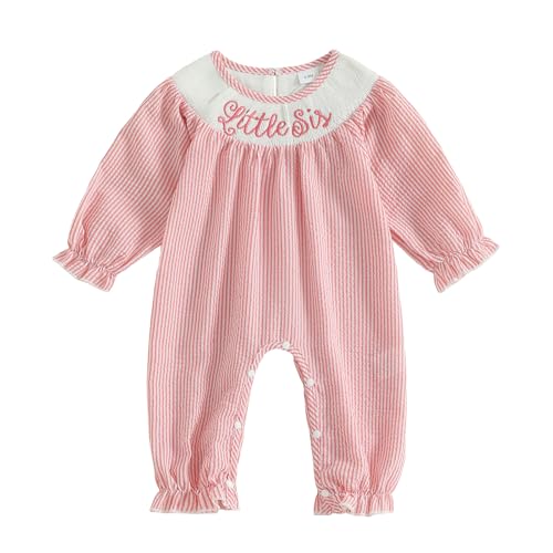 Little Sister Newborn Outfit Infant Girl Gingham Romper Embroidery Letter Smocked Long Sleeve Seersucker Jumpsuit