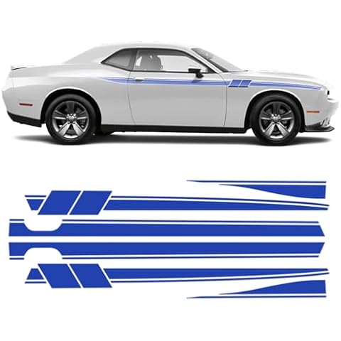 Side Stripe Racing Graphics Vinyl Decal Sticker Kit Stripe Compatible for Dodge Challenger Car Accessories Side Door Decoration Stickers (gloss blue) Cover