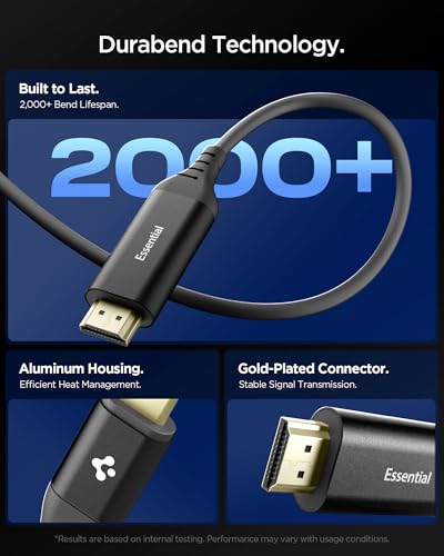 Image of Spigen USB-C to HDMI 2.0 Cable [4K@60Hz HDR] [32Ch Audio & CEC ] Zero-Flicker Premium for Home Theater, TPE & Gold Plated for Smartphones, Tablets, Laptops and Other USB-C Devices, 2M(6.6ft)- Black