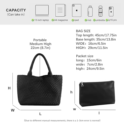 Image of Woven Tote Bag Womens Purse Vegan Leather Shoulder Handbags Fashion Summer Beach Tote Bags Large Travel Totes
