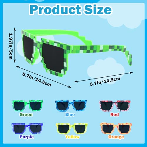 36 Pack Pixel Sunglasses Bulk, 6 Colors Pixelated Mosaic Gamer Glasses Party Favors, Gamer Robot Pixelated Sunglasses for Kids Adults Boys Girls Birthday Photo Props Party Supplies2