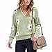 Womens Fall Wave Collar Sweaters, Casual Long Sleeve Pullover V Neck Lightweight Crochet Chunky Knit Pullover Jumper Tops (US, Alpha, Large, Regular, Regular, Green)