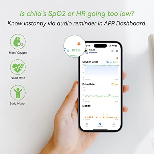 ViATOM Kinderpulsoximeter, Pulsoximeter für Kinder, Sauerstoffmessgerät, Sauerstoffsättigung Messgerät SpO2 und Puls Messung, Blutsauerstoff Ebenen mit Audio-Erinnerung in App und Gerät, Bluetooth