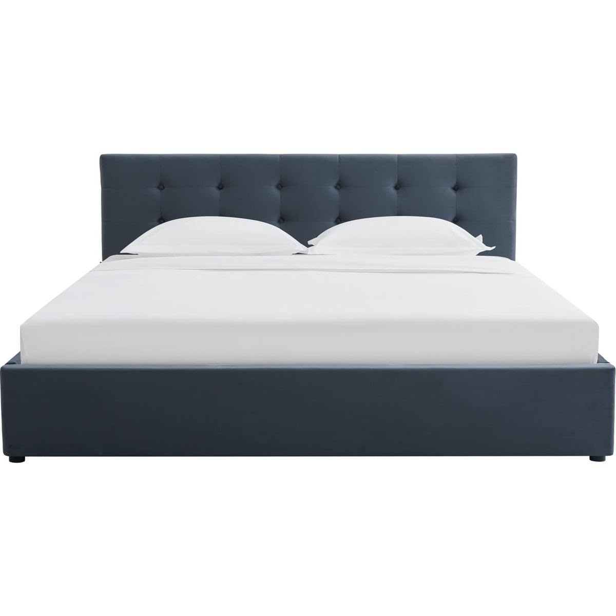 HOMIFAB Ensemble Lit Coffre Adulte 180x200cm avec tête de lit en Velours Gris foncé - Tina + Matelas mémoire de Forme - Dual Confort