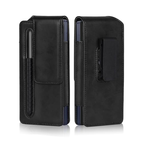 TDG Fold Phone Belt Pouch for Samsung Galaxy Z Fold 7 / Fold 6 / Fold 5 / Fold 4 | PU Leather Mobile Holster with Rotating Belt Clip, Pen Holder & Magnetic Closure | Waist Phone Case for Men (Black) TDG Fold Phone Belt Pouch for Samsung Galaxy Z Fold 7 / Fold 6 / Fold 5 / Fold 4 | PU Leather Mobile Holster with Rotating Belt Clip, Pen Holder & Magnetic Closure | Waist Phone Case for Men (Black)