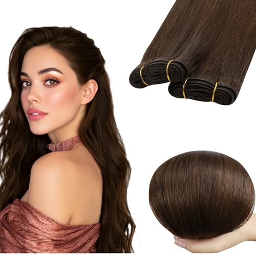 RUNATURE Extension Cheveux Naturel Tissage Lisse Brun 30cm 70g Court Extension Cheveux #4