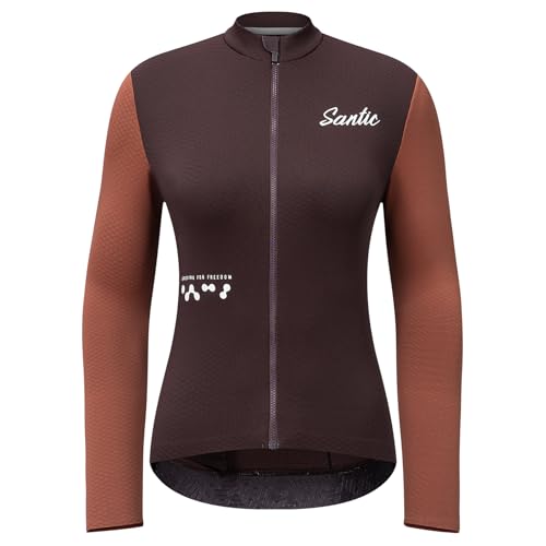 Santic Maillot de ciclismo para mujer, manga larga, ajustado, para primavera, otoño, bicicleta de carretera, MTB, camiseta térmica, marrón, XL