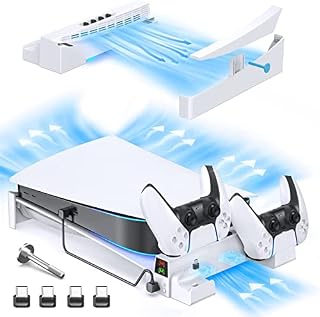OIVO PS5 Horizontal Stand with 3-Level Cooling Fan and PS5 Controller Charger for Playstation 5 PS5 Console, PS5 Cooling Stand with PS5 Charging Station, PS5 Stand Horizontal for PS5 Accessories