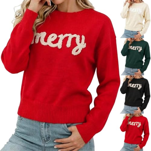 Merry Sweater Women Oversized Knit Pullover Christmas Sweaters Fall Fashion - image 1