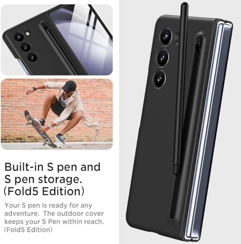 Image of TechTrendz Polycarbonate Ultra Slim Premium Case for Samsung Galaxy Z Fold 5 with Built in Compact S Pen Holder and Storage Slot (Black)
