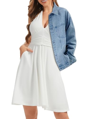 Image of Women's Summer Sundress- 2025 Sexy Halter Sleeveless Spring Boho Elastic Waist Ruffle Mini Dress