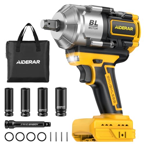 AIDERAR 20V Cordless Impact Wrench for DeWalt Battery, 1500Nm (1106 Ft-Lbs) 1/2' Brushless Impact...