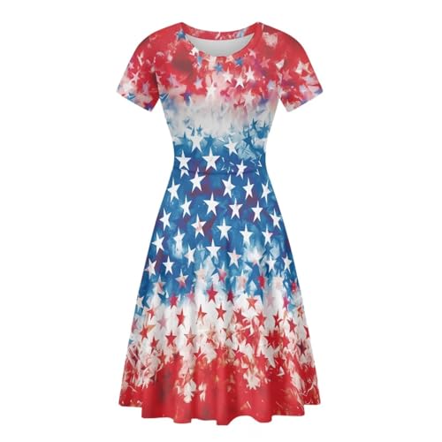 Image of HUGS IDEA Womens Puffy Swing Midi Dress Round Neck Short Sleeve Party A-Line Dresses