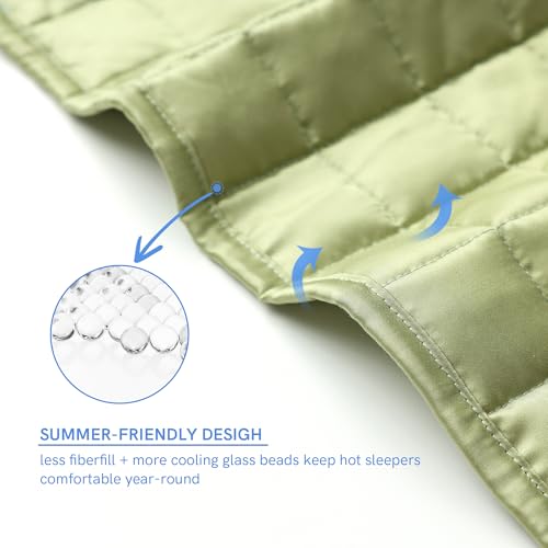 Image of YnM Cooling Weighted Blanket for Adults, 10lbs Heavy Bed Throw for One Person of 90lbs, Perfect for Hot Sleepers or Warm Climates with Rayon /Glass Beads(48x72 Inches,Twin /Full Bed, Matcha Green)