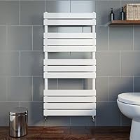 DuraTherm® 1200 x 600mm Flat Panel Heated Towel Rail Radiator Modern Central Heating Bathroom Warmer Wall Mounted Ladder Rad, Gloss White
