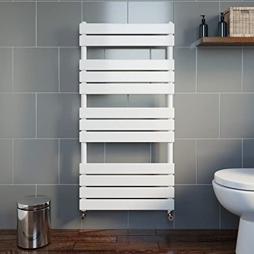 DuraTherm® 1200 x 600mm Flat Panel Heated Towel Rail Radiator Modern Central Heating Bathroom Warmer Wall Mounted Ladder Rad, Gloss White