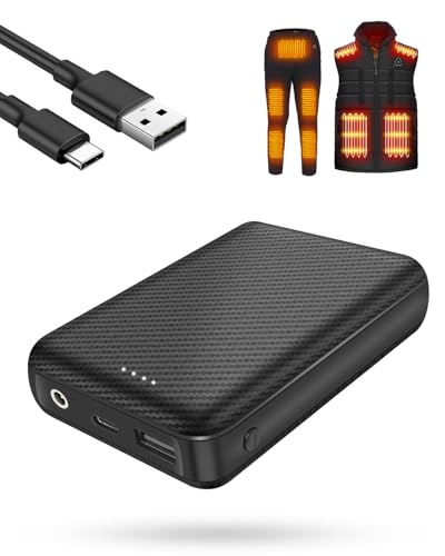 FERNIDA Draagbare 7,4 V 10.000 mAh accu met USB- en DC-aansluiting, powerbank voor verwarmde kleding, verwarmd vest, verwarmde broeken en mobiel elektrisch apparaat