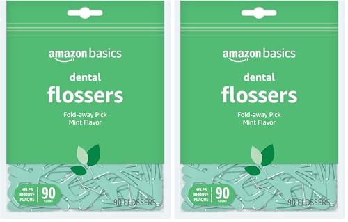 Image of Amazon Basics Mint Dental Flossers, 90 Count, 2 Pack (Previously Solimo)