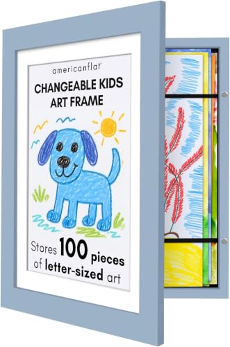 Image of Americanflat Kids Artwork Frame Changeable (Baby Blue) - Magnetic Door Holds 100 Art Pieces - 8.5x11 Letter Size Display with Mat or 10x12.5 Without Mat - My Mini Masterpiece (Pack of 8)