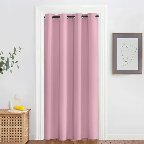 NICETOWN Blackout Doorway Curtain Drape 78 inch Long - Grommet Noise Reducing Thermal Insulated Solid Modern Window Treatments for Bedroom Closet (1 Panel, 52 x 78 Inch, Rouge Pink)