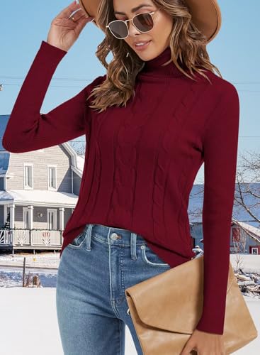 FEKOAFE Sweaters for Women 2025 Long Sleeve Ribbed Knit Solid Color Turtleneck 2025 Fall Winter Pullover Sweaters2