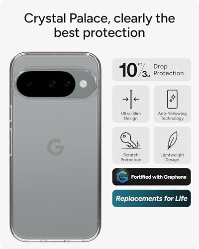 Image of ZAGG Crystal Palace Lite Google Pixel 10 /10 Pro Case - Crystal Clear, Ultra-Slim, 10ft Drop Protection, Graphene Strength, Anti-Yellowing, Wireless Charging Compatible, Clear