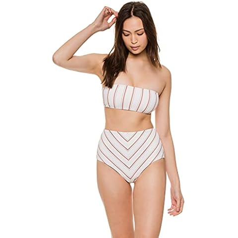 Eberjey Women's Summer Stripes Bikini Top, Ecru/Redwood, Small Cover