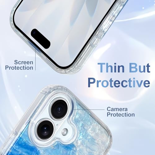 Image of AIGOMARA Cute Case for iPhone 17 Case for Women Girls [Compatible with Magsafe] Translucent Sea Pattern Design, Aesthetic Girly Summer Magnetic Protective Phone Cover, Ocean Blue