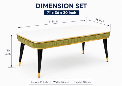 Image of WOODEN SPACE 6-Seater Wooden Dining Table Set | Nano Composite Marble Top | Solid Wood Base | Modern Dining Room Furniture with 6 Chairs (Light Green Modern Zyro)