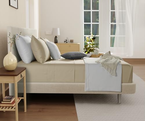 Deep Pocket Full Sheets Set, 100% Cotton Sheets Full Size Set, 300 Thread Count Soft & Durable 4 Piece Sheet & Pillowcase Sets, Sateen Weave Hotel Sheets, No Pill Machine Wash - Tan by CHATEAU HOME COLLECTION - Used condition - Image 3