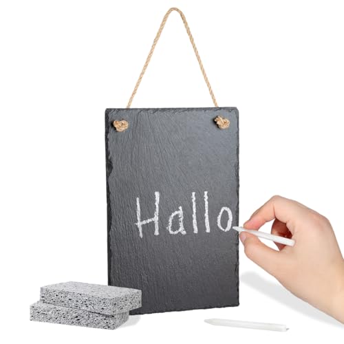 LiWiBet Schiefertafel zum Aufhängen groß 20x30 cm, Schiefertafel zum Beschriften mit Kreide und 2 Schwamm, Schiefer Kreidetafel Memotafel Schieferplatte Tafel Wand Notiztafel