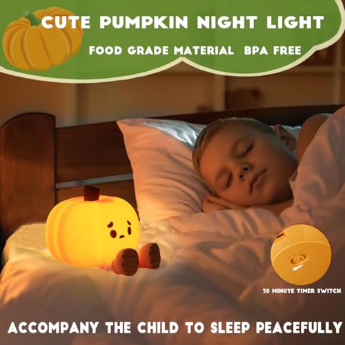 DREAMING-MY-DREAM-Cute-Pumpkin-Night-Light-Silicone-LED-Lamp-Rechargeable-Bedside-Touch-LampNursery-Pumpkin-nightlight-for-KidsHalloween-Decor-ToyBreastfeeding-for-Baby