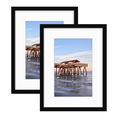 Golden State Art 12x16 Picture Frame,Solid Wood&Real Glass,Mat 8x12,Black
