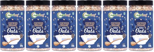Image of Nutriorg 100% Organic Rolled Oats 1500gm | Pack of 6 | Gluten Free | High protein | Weight loss | Fibre Rich | Easy to Cook | Overnight Oats | Nutritional Breakfast Cereal Oats | Air Tight Plastic Jars