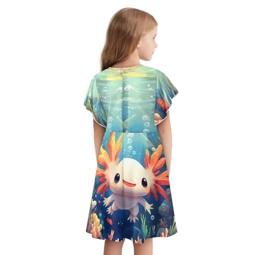 Girls Midi Dress Summer Ruffle Hem Short Sleeve A Line Swing Sundress for Daily Trip School 3-14Y2