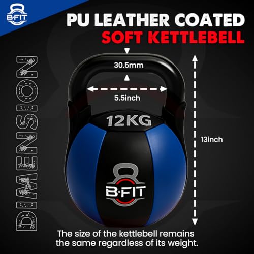 Image of B Fit PU Leather Premium Soft Kettlebell with Handle for Weightlifting, Conditioning, Strength and core Training (12 Kg)