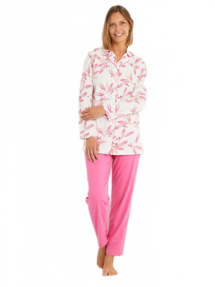 Afibel - Pyjama Imprimé Veste Boutonnée Coton Nuit Rose Coton Peigné - Taille : 46/48