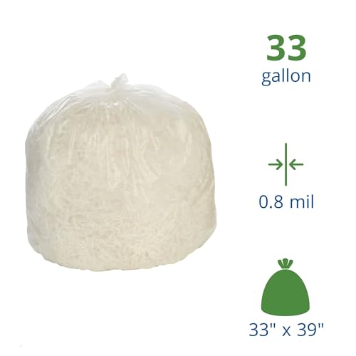 Image of Stout by Envision Clear LLDPE ProPerformance Coreless Bags, 33 inch X 39 inch, 33 Gallon Capacity, .8 Mil thick, 125 Bags, Made in the USA (STO-L3339C70)