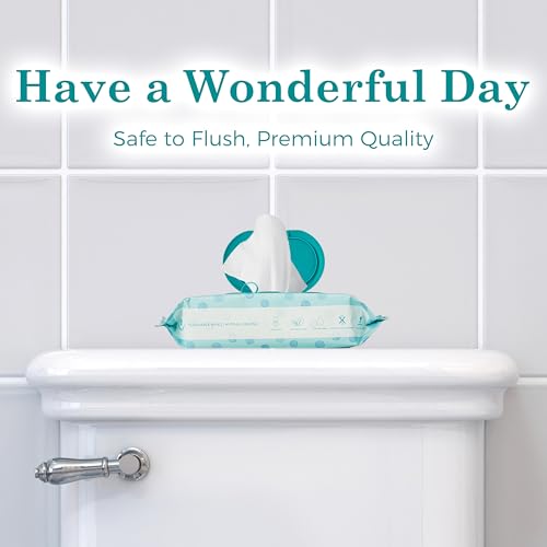 WONDERFUL Flushable Wipes, Mint 100% Plant-Based Wet Butt Wipe for Adults & Kids, Sewer Septic Safe, Gentle for Sensitive Skin, Wipes Flushable Pack for Bathroom & Travel, 6-Pack (360 Counts)