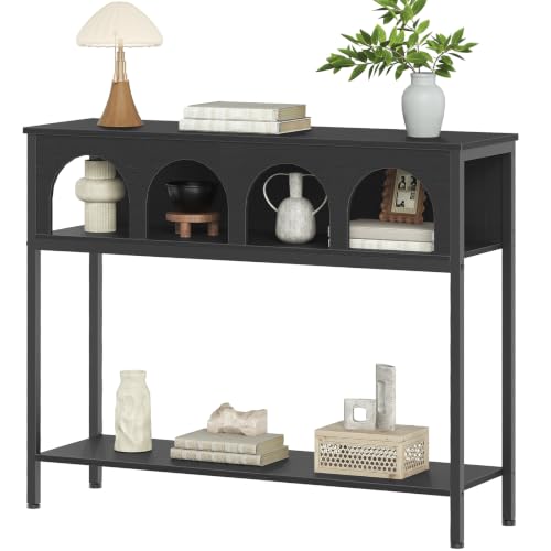 Image of HOOBRO Narrow Console Table, Entryway Table with 3-Tier Storage, Sofa Table, Behind Couch Table with Arched Design for Living Room, Entrance, Hallway, Black BB106XG01