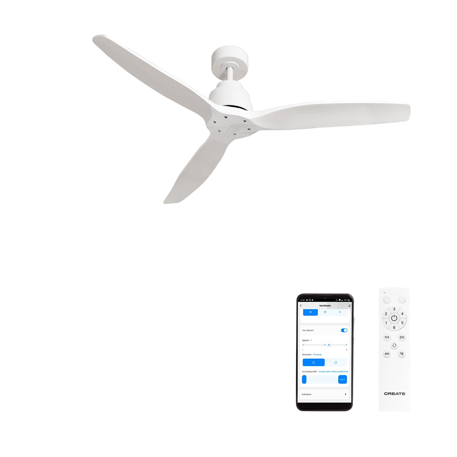 thumbnail: CREATE WINDSTYLANCE DC Plafondventilator Met Licht - Witte Houten Messen, Stil, WiFi & Timer