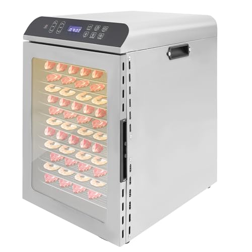 Food Dehydrator, 800W, 12-Tray Stainless Steel Dehydrator Machine with Temperature Control& Adjustable Timer, 194°F Commercial Dehydrated Dryer for Jerky, Fruit, Meat, Herbs