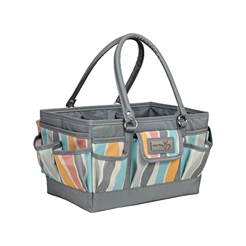 Image of Everything Mary Deluxe Store & Tote Organizer - Grey Stripes Craft Caddy with Handle - Art Storage Tote for Sewing, Scrapbooking, DIY Projects & Crafting Tools