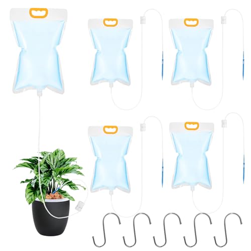 Bewässerung für Pflanzen im Urlaub, panemy 5 Stück 3.5L Wasserspender Pflanzen, Automatisches Pflanzen Bewässerung, Tropfbewässerungsbeutel, Für Feste, Ferien und Geschäftsreisen ohne Sorgen