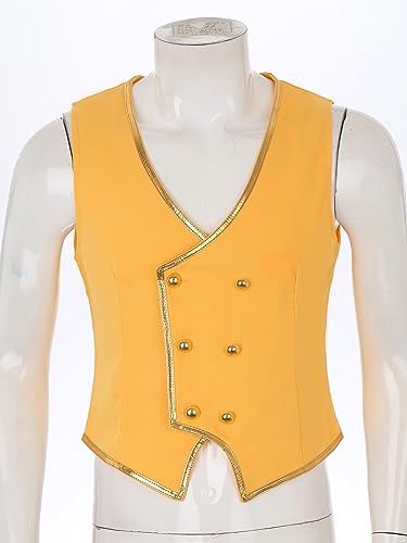 Mens Victorian Hem Gold Leather Trim Suit Vest Steampunk Gothic Outerwear Double-Breasted Jacket Waistcoat2