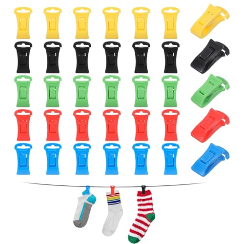 Teaaha Sock Clips - Non-Slip, with Hook, 25 PCS, 5 Colours