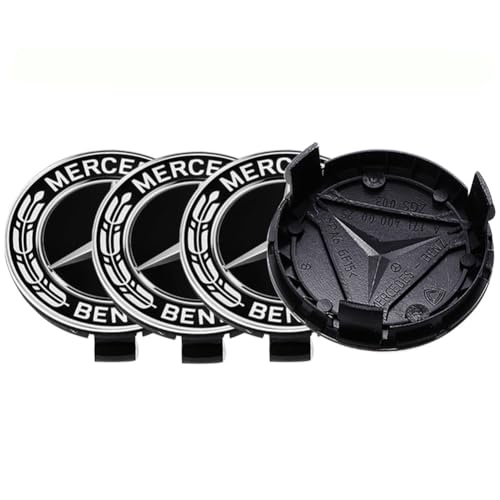 Auto Nabendeckel für Mercedes Benz 4 Stück ABS OEM Radnabenkappen Felgenkappene Nabenkappen Zubehör (75 mm)